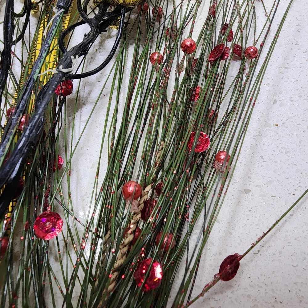 Vintage Festive Gold and Red Berry Branches 4 Pieces